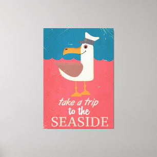 Impressão Em Tela Cartaz de viagem vintage de gaivota à beira-mar.