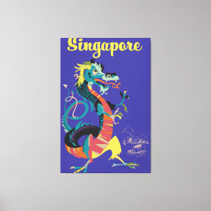 Impressão Em Tela cartaz de viagem vintage do dragão de Singapura