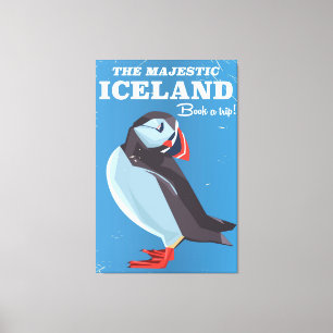 Impressão Em Tela Cartaz de viagem vintage do Majestoso Puffin da Is