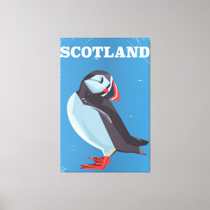 Impressão Em Tela Cartaz de viagem vintage do pássaro Puffin na Escó