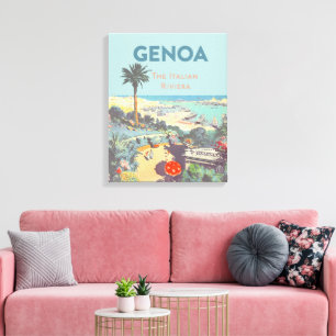 Impressão Em Tela Cartaz de Viagem Vintage Gênova Riviera Italiana 1