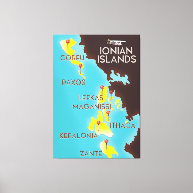 Impressão Em Tela Cartaz do mapa das Ilhas Jônicas. (Frente)