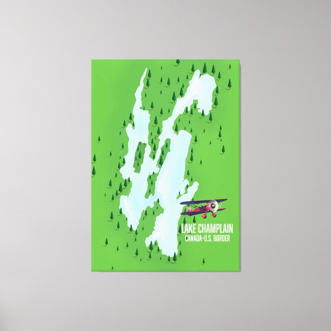Impressão Em Tela Cartaz do mapa do Lago Champlain EUA Canadá (Frente)