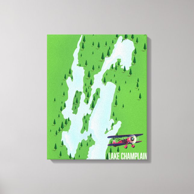 Impressão Em Tela Cartaz do mapa do Lago Champlain EUA Canadá (Frente)