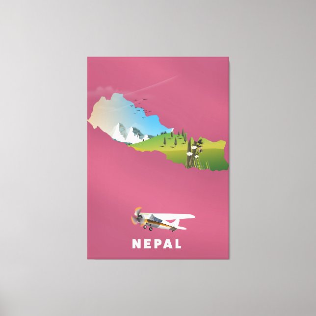 Impressão Em Tela cartaz do mapa ilustrado do Nepal (Frente)