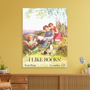 Impressão Em Tela Cartaz Vintage Eu Gosto de Livros por Kate Seredy