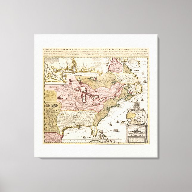 Impressão Em Tela Carte Québec Nouvelle-France Amérique par Français (Frente)