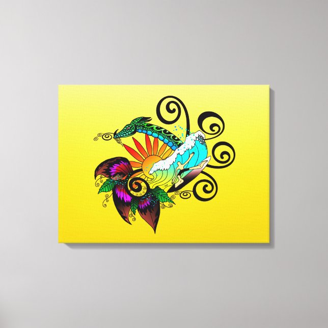 Impressão Em Tela Cartoon Surfer Dude (Frente)