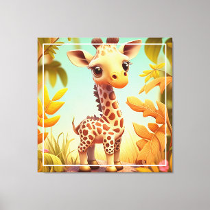 Impressão Em Tela Cartoon Tropical Cachorinha Girafa