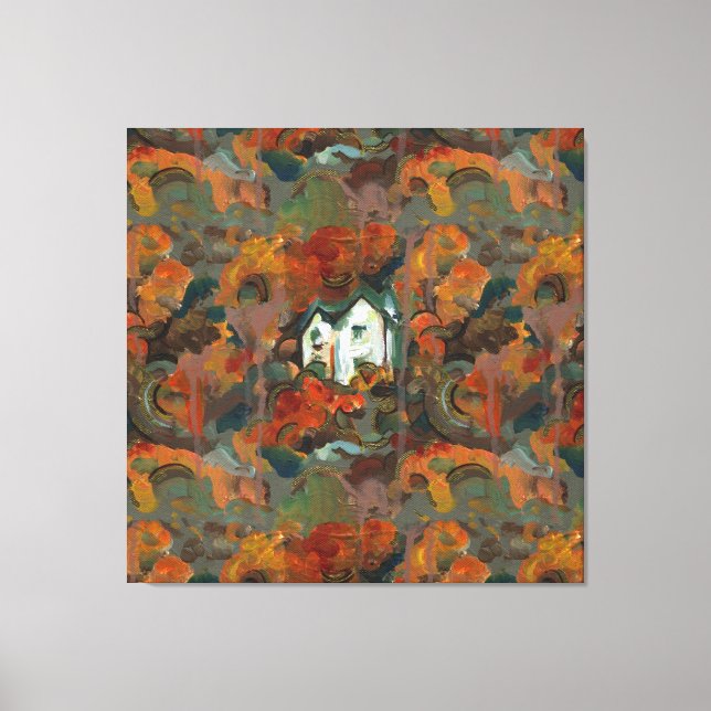 Impressão Em Tela Casa Branca e Árvores do outono (Frente)