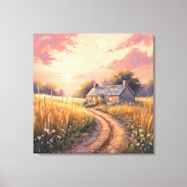 Impressão Em Tela Casa de Campo - Paisagem em Estilo Pintura 