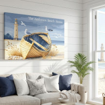 Casa de Praia Costeira com Barco a Remo e Farol Pe