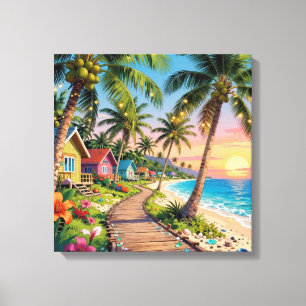 Impressão Em Tela Casa de Praia no Paraíso Tropical Oceano