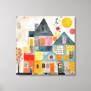 Impressão Em Tela Casa feita de uma colagem de peças e texturas