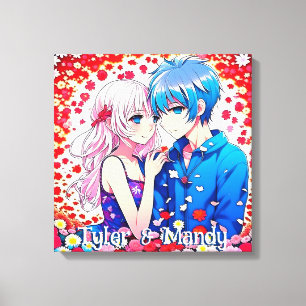 Impressão Em Tela Casal de Anime, Flores Personalizadas