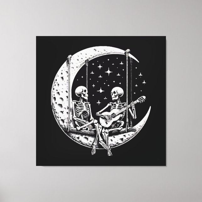 Impressão Em Tela Casal de Esqueletos Gaita Lunar (Frente)
