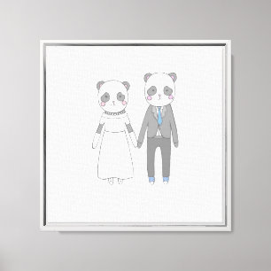 Impressão Em Tela Casal de Noivos Panda Fofo – Noiva & Noivo Kawaii