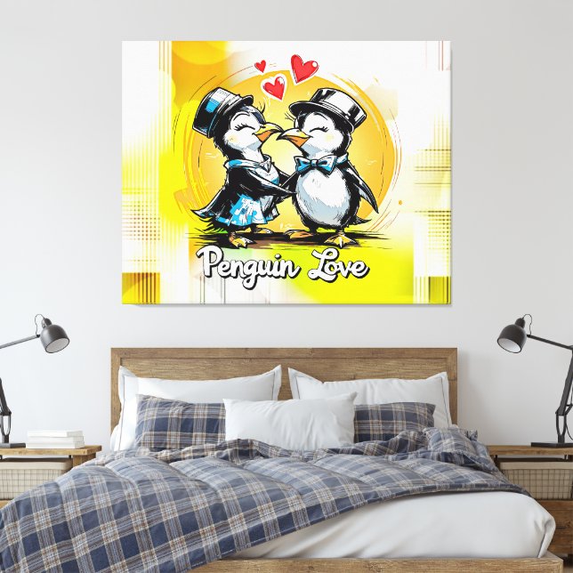 Impressão Em Tela Casal de Pinguins Encantadores (Insitu(Quarto))