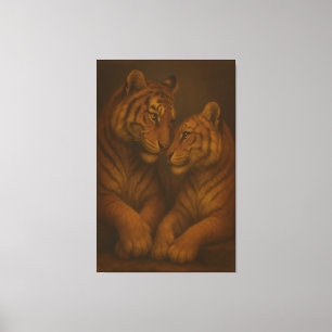 Impressão Em Tela Casal de Tigre Branco Tom Áureo Real – Grau de Mus