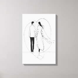 Impressão Em Tela Casal Romântico Minimalista de Linha Arte de Mão D