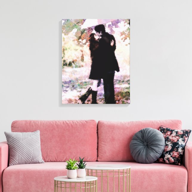 Impressão Em Tela Casal Romântico no Amor Beijando na Chuva (Insitu(Sala de estar))