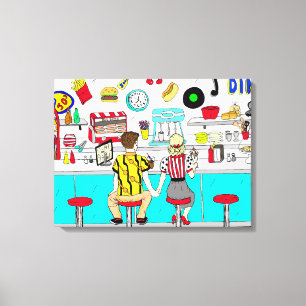 Impressão Em Tela Casal Segurando Anos 50 Retro Nostálgicos