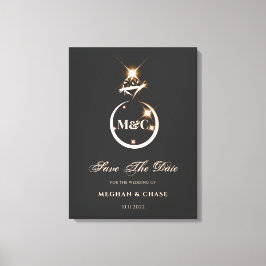 Impressão Em Tela Casamento Dourado com Diamante Monograma Salvar a