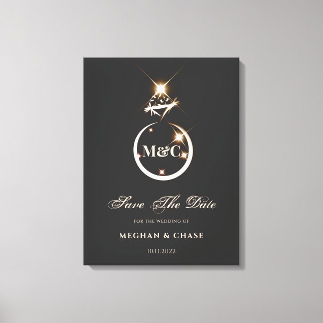 Impressão Em Tela Casamento Dourado com Diamante Monograma Salvar a  (Frente)