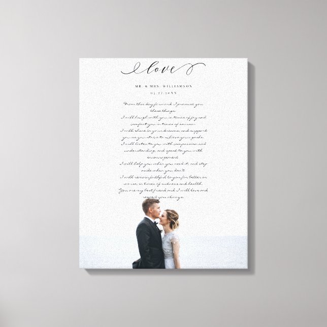 Impressão Em Tela Casamento Elegante Vows Love Script Minimamente Fo (Frente)