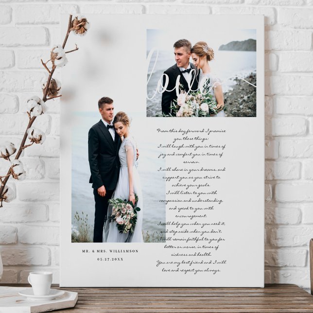 Impressão Em Tela Casamento Elegante Vows Love Script Mínimo Duas Fo (Elegant Wedding Vows Love Script Minimal Two Photo Canvas Print)