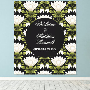 Impressão Em Tela Casamento Floral Elegante Preto e Branco: Caligraf