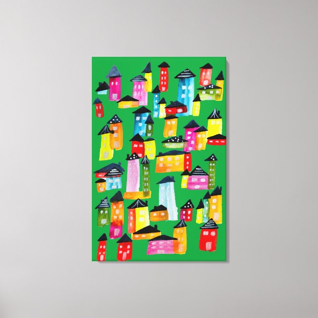 Impressão Em Tela Casas brancas de aquarela branca (Frente)