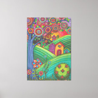 Impressão Em Tela Casas Coloridas Arte Popular