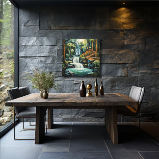 Impressão Em Tela Cascata e Árvores de Abstrato quadrados de 24 pole