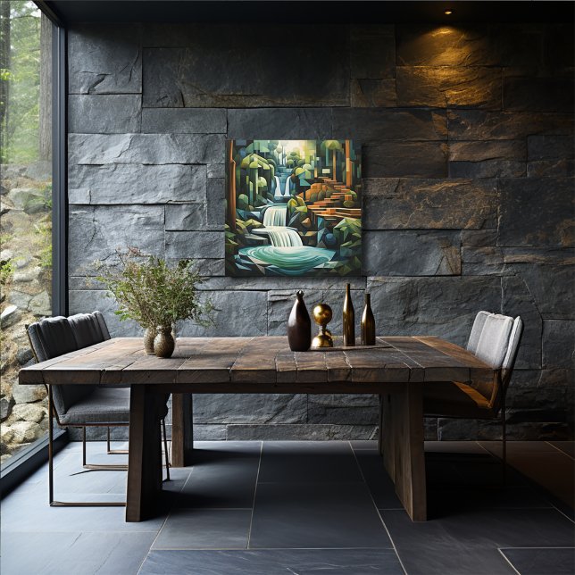 Impressão Em Tela Cascata e Árvores de Abstrato quadrados de 24 pole (Criador carregado)