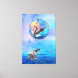 Impressão Em Tela Castanho Pelicanos SUN BEIJADO ILHA PELICANA