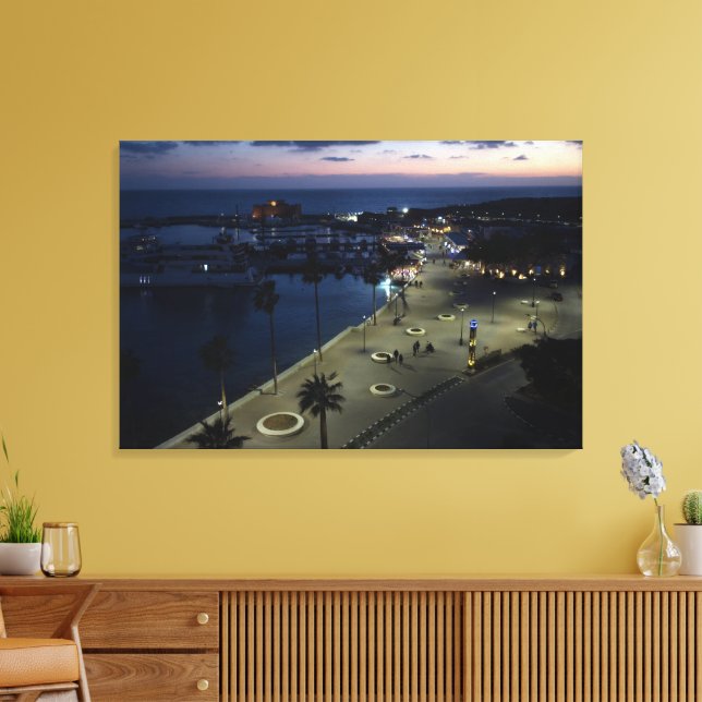 Impressão Em Tela Castelo de Paphos e Porto à Noite (Insitu(Sala de estar))