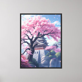 Impressão Em Tela Castelo Japonês na Primavera de Flor de Cerejeira 