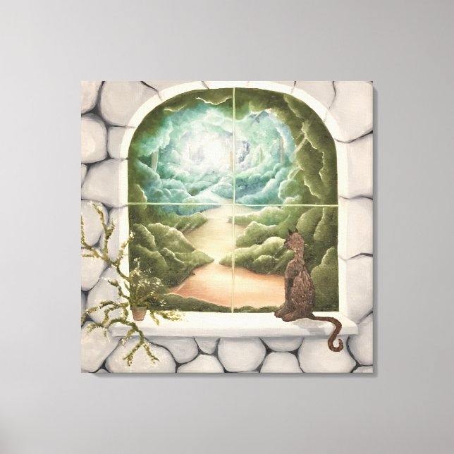 Impressão Em Tela Cat in a Window (Frente)