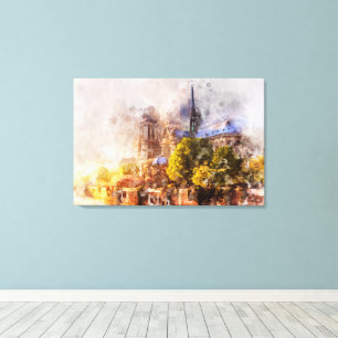 Impressão Em Tela Catedral de Notre Dame de Pintura em Água