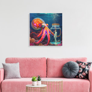 Impressão Em Tela "Cativeiro Silencioso do Oceano" - Octopus Portrai