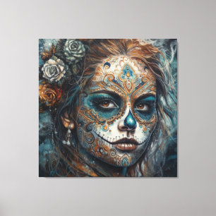 Impressão Em Tela Catrina Azul