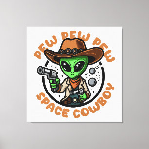 Impressão Em Tela Caubói Espacial Alienígena Divertido