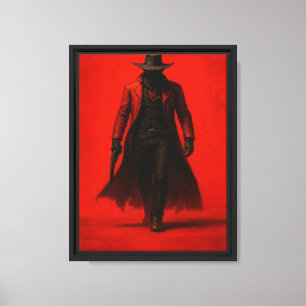 Impressão Em Tela Caubói Sombrio em Western Inferno Vermelho