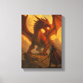 Impressão Em Tela Cavaleiro Enfrentando Dragão Vermelho em Fiery Mou