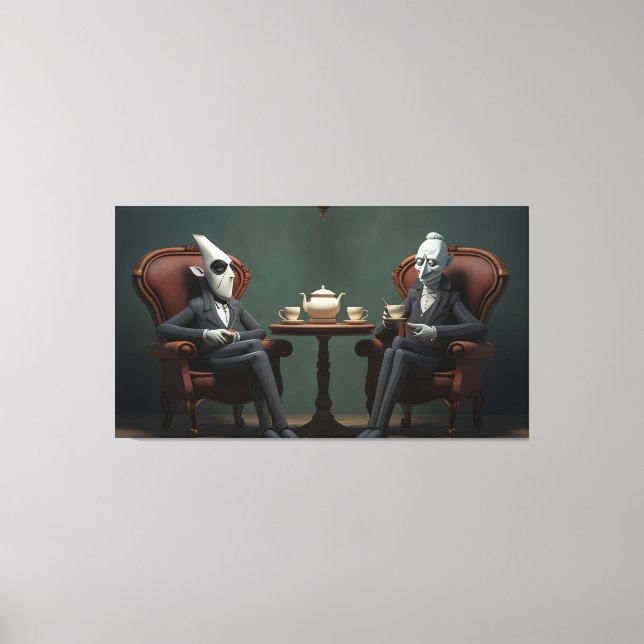 Impressão Em Tela Cavalheiros de bebendo de chá com torção Quirky Cr (Frente)