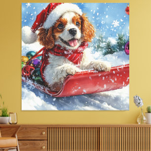 Impressão Em Tela Cavalier King Charles Spaniel Dog Sledge Natal