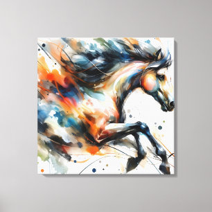 Impressão Em Tela Cavalo a Correr em Aquarela Abstrata