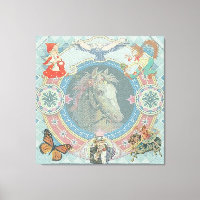 Impressão Em Tela Cavalo Branco com ícones de livros de histórias de (Frente)