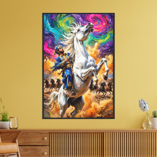 Impressão Em Tela Cavalo Branco Expressionista Abstrato em Tela